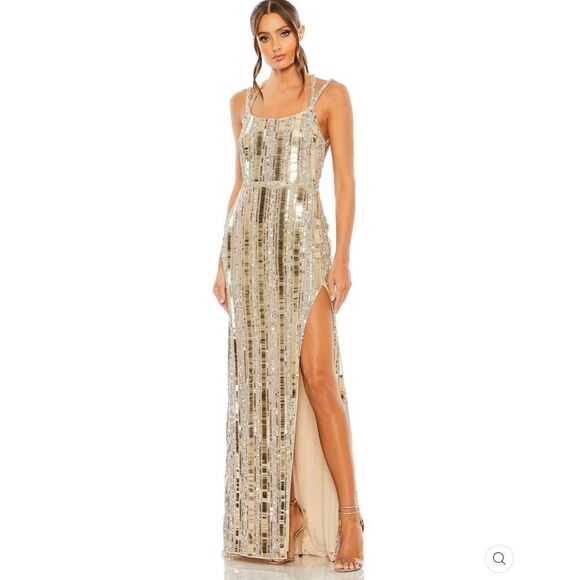 NWT Mac Duggal 93981 HALTER NECK  Mirror EMBELLISHED DETAILED BACK GOWN Dress Nu - Picture 6 of 16